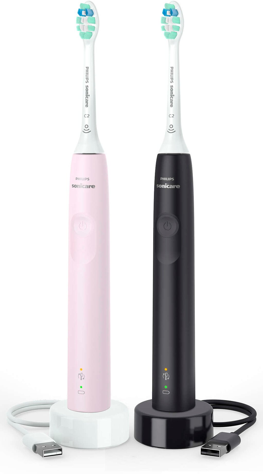 Набор электрических зубных щеток Philips Sonicare насадки для щётки: 2шт, цвет:черный и розовый - фото №1