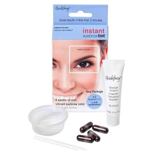 Синтетическая краска-хна для бровей Godefroy Eyebrow Tint Medium Brown 4 капсулы, коричневый краска для бровей и ресниц осветлитель shik permanent eyebrow tint 15