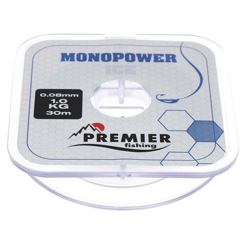 Монофильная леска для зимней рыбалки PREMIER fishing MONOPOWER ICE 0,18 мм, 30 м Clear Nylon, 1 шт.