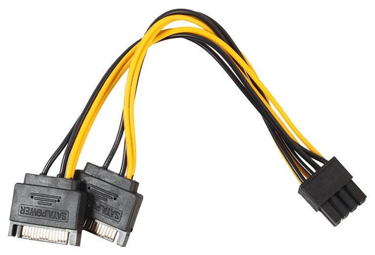 Переходник питания для видеокарт Orient C588 PCI-Express 8-контактный на 2 SATA штекера кабель - 20см