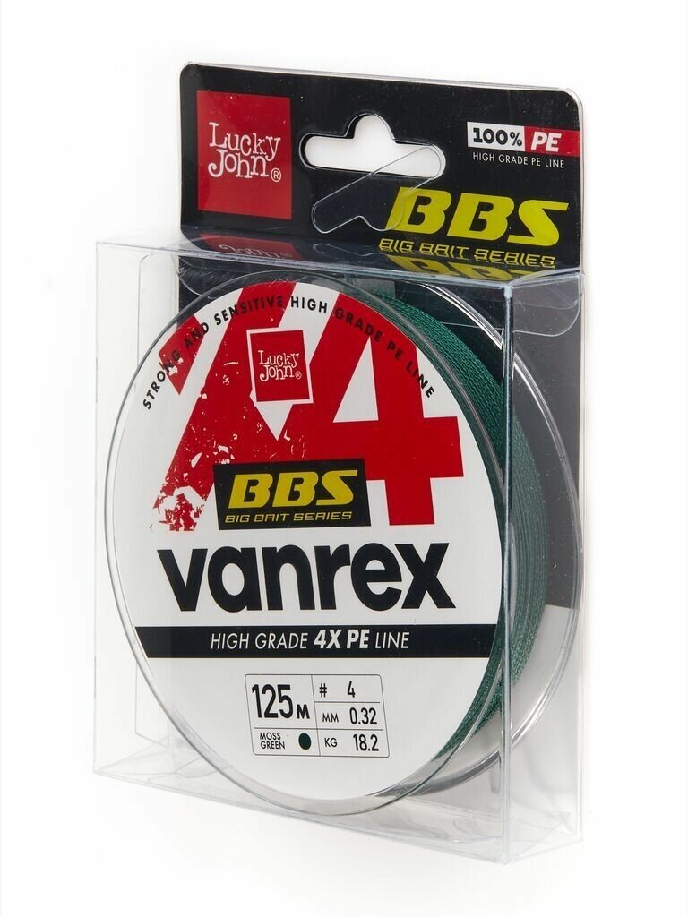 Плетеный шнур LUCKY JOHN Vanrex BBS X4 BRAID Moss Green 125 м - 0,32 мм