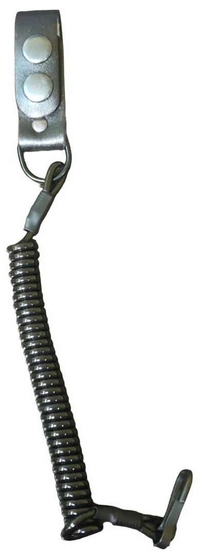 Шнур страховочный спиральный для пистолета из кожи с черным карабином