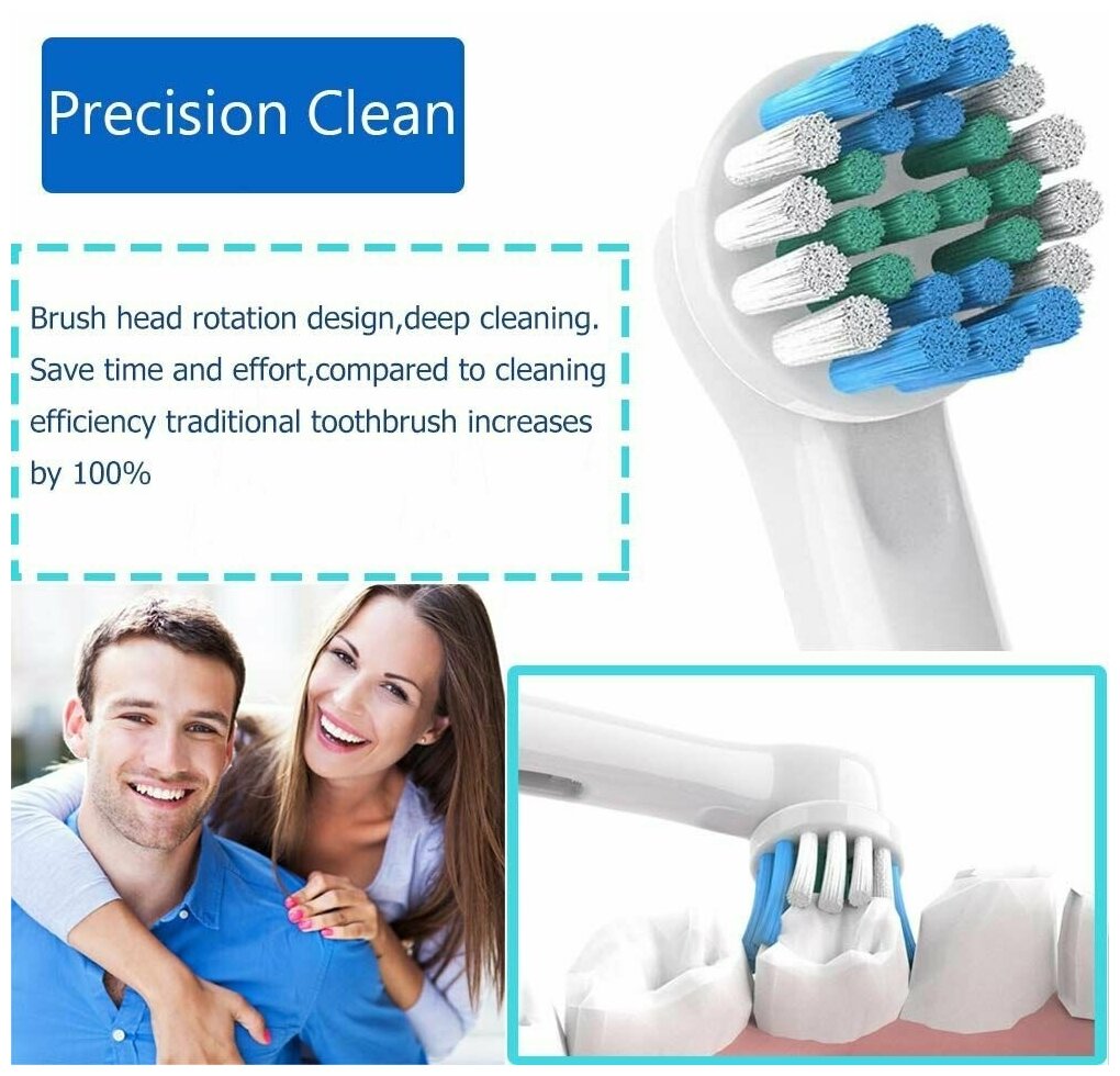 Набор насадок для Oral-B Braun электрической зубной щетки, моделей Advance Power, Pro Health, Triumph, 3D Excel, Vitality Precision Clean - фотография № 2