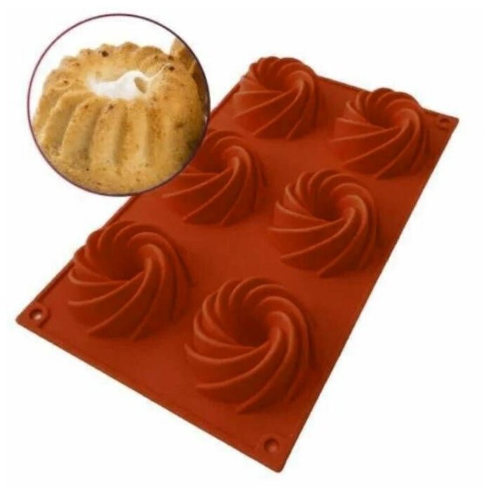 Силиконовая форма для выпечки кексов, 6 ячеек, коричневый - фотография № 1