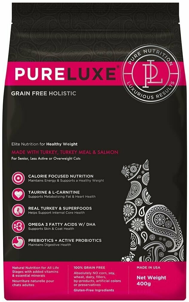 PureLuxe для нормализации веса кошек с индейкой и лососем, 400г