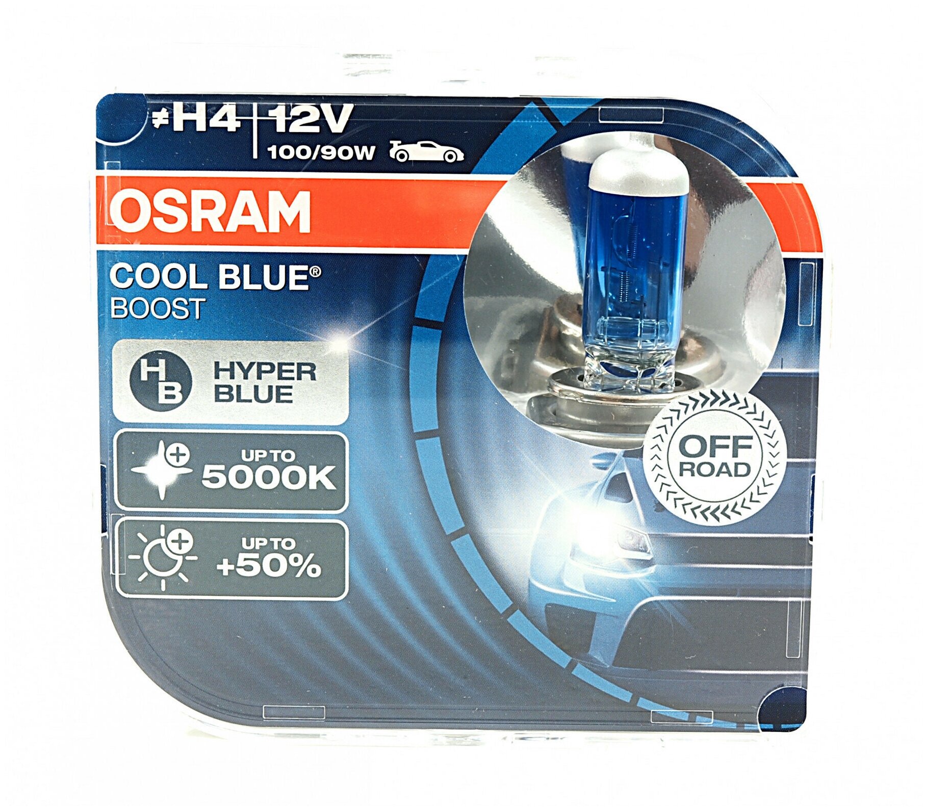 Лампа автомобильная галогенная ⚡️ Osram COOL BLUE HYPER PLUS 62193CBB-HCB 50% ⚡️ H4 ⚡️ 100/90W ⚡️ 2 шт.