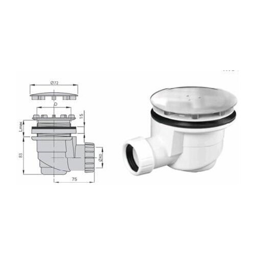 Сифон для душевого поддона с хром решеткой D72 мм М0413 MIANO 850₽