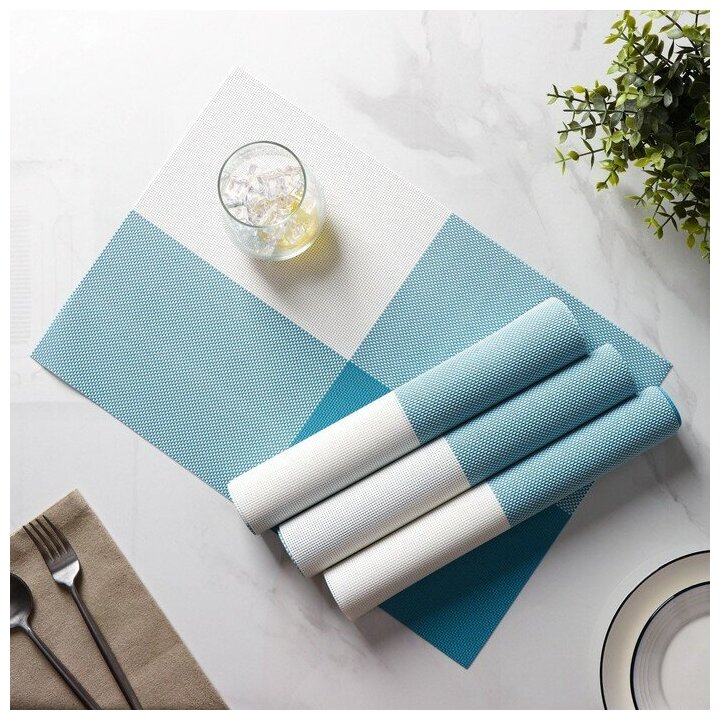Набор салфеток сервировочных на стол Доляна «Настроение» 4 шт 45×30 см цвет бело-синий