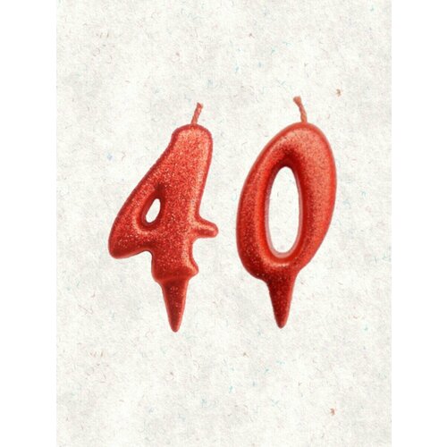 Свечи для торта цифра 40 лет 7см, красный блеск