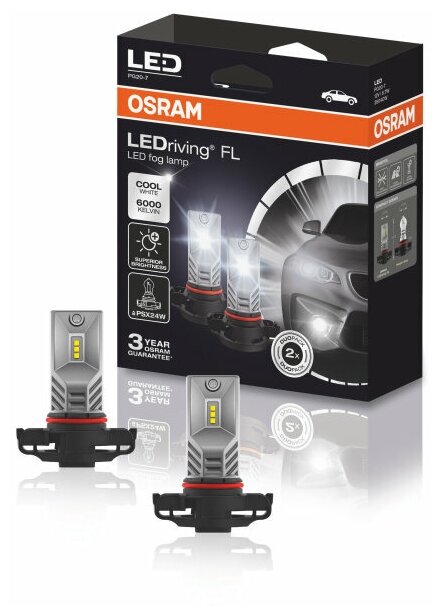 Лампы светодиодные Osram PSX24W 12V-LED (PG20-7) 6000K 12W LEDrivingFOG LAMP 2 Generation (ку.2 шт.)