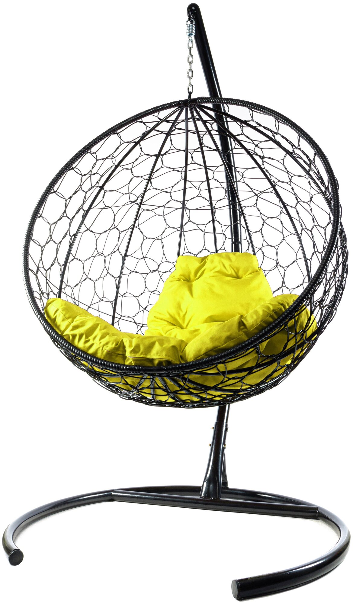 Подвесное кресло M-Group круглый ротанг черное, желтая подушка - фотография № 2