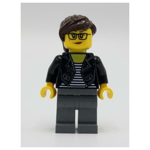 Минифигурка Лего Lego twn391 Female with Striped Black and White Shirt, Black Jacket, Dark Bluish Gray Legs, Dark Brown Hair brown p dark age