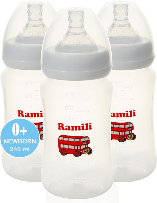 Три противоколиковые бутылочки для кормления Ramili Baby 240MLX3