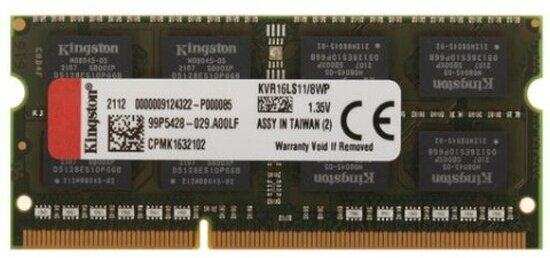 Оперативная память Kingston SO-DIMM DDR3L 8Gb 1600MHz pc-12800 (KVR16LS11/8WP)