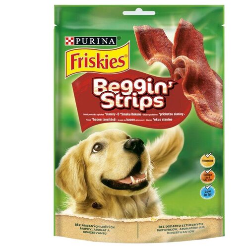 Лакомство для собак Friskies Beggin’ strips для взрослых собак с ароматом бекона, 120 г (шоу бокс)