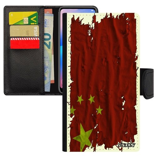 фото Чехол книжка для мобильного xiaomi redmi note 6 pro, "флаг китая на ткани" государственный utaupia