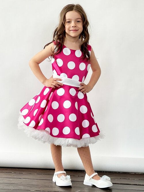 Платье Бушон, нарядное, в горошек, размер 122, розовый, белый