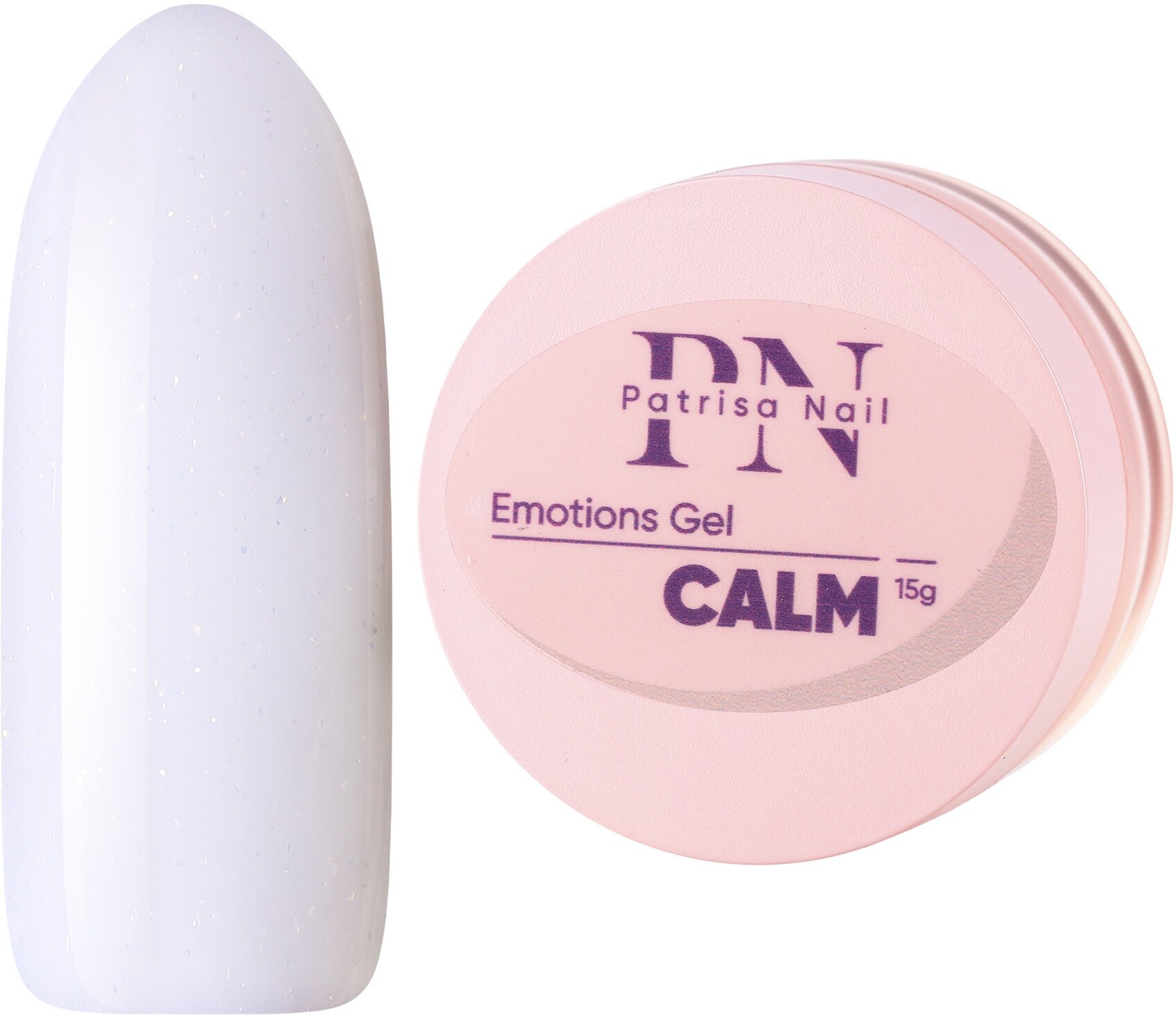 Камуфлирующий гель Patrisa nail, Emotions Gel Calm, для выравнивания и моделирования ногтей, классический молочный, с шиммером, 15 гр