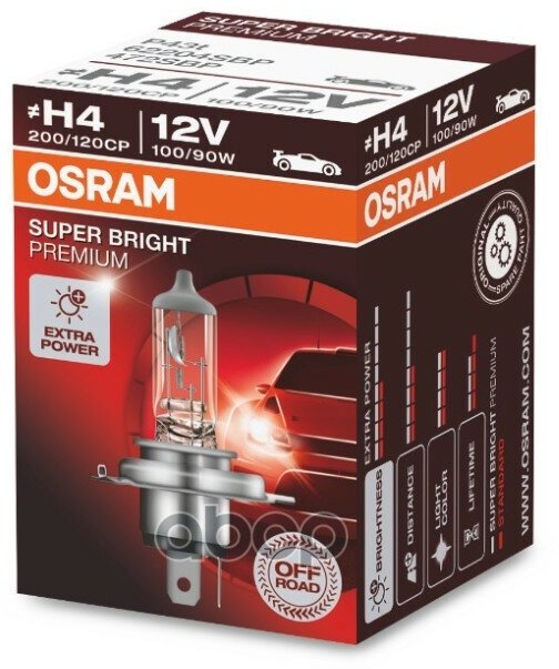 Лампа 12V H4 100/90W P43t Osram Off-Road Super Bright Premium 1 Шт. Картон 62204Sbp Osram арт. 62204SBP