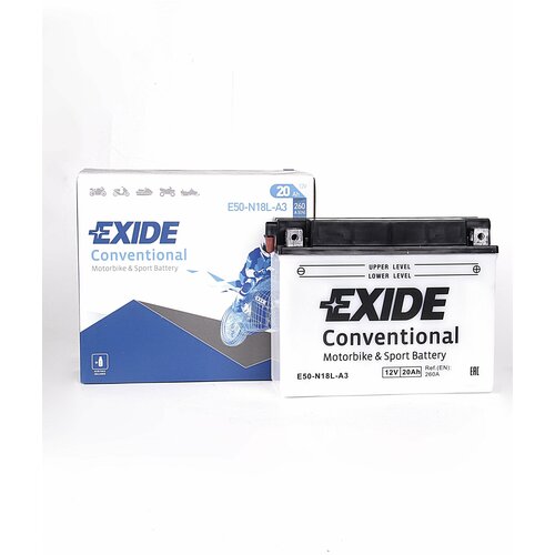 Мото аккумулятор EXIDE CONVERTIONAL E50-N18L-A3 20Ач R+ EN260A 205x90x162 B00