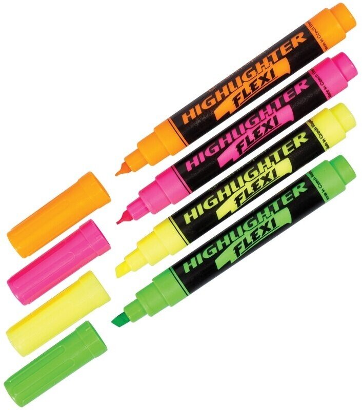 Текстовыделители CENTROPEN "Flexi" набор 4 цвета, гибкий наконечник, 1-5 мм, 8542/4, 4 8542 0401 - фото №6