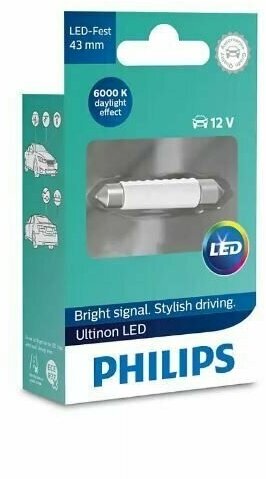 Лампа светодиодная Philips Ultinon LED 12V c5w SV8.5 6000K Festoon 43mm.