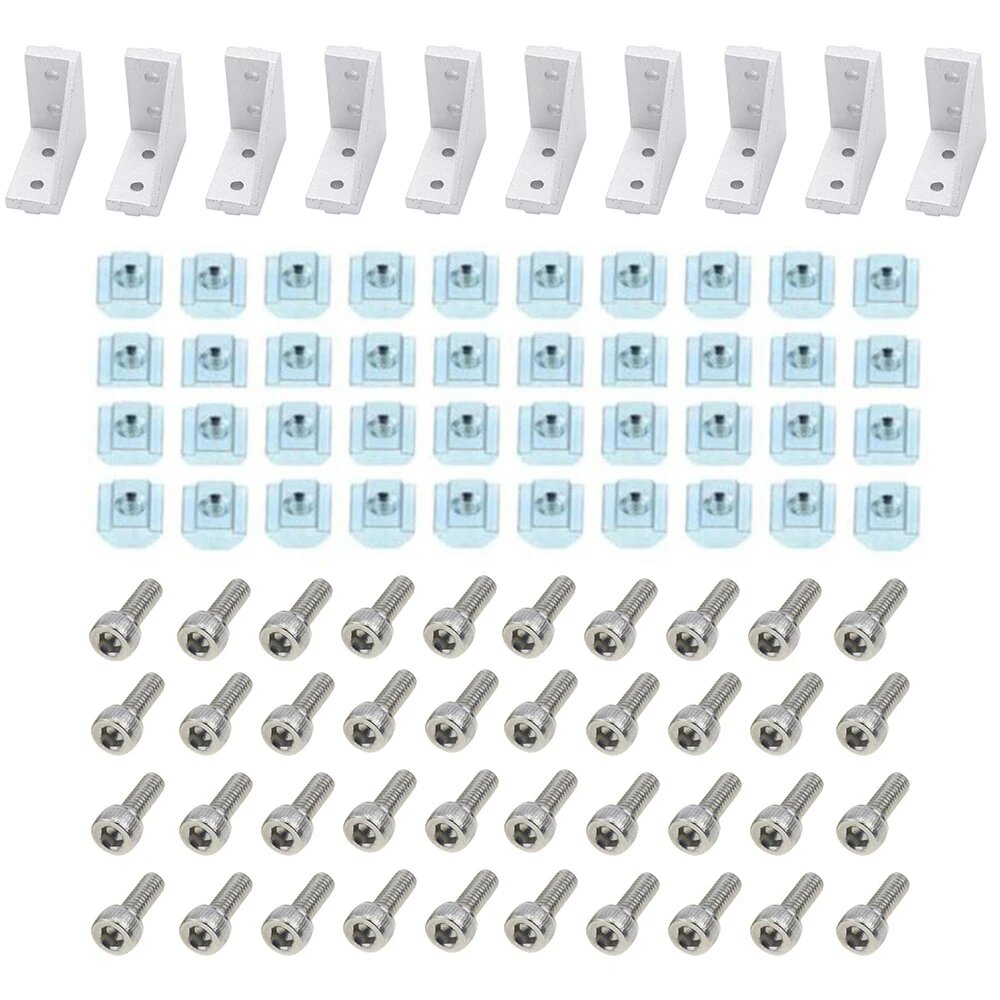Набор коннекторов из 2040 алюминиевого профиля: угловой кронштейн 10 шт. + 40 шт. 20 серий M4 T-slot + 40 шт. M4x10 мм шестигранный гнездовой болт Silver Set