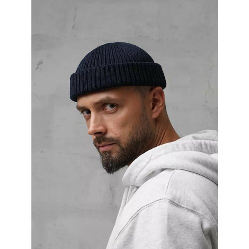 фото Шапка-бини alekon для мужчин, размер 54-60, темно-синий
