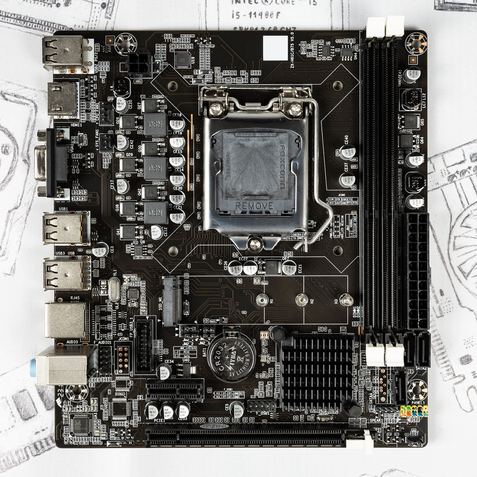 Материнская плата Winfox / ZX-H61C/B75 V6.0 / 2xDDR3 / VGA (D-Sub), HDMI / LGA 1155 / Micro-ATX