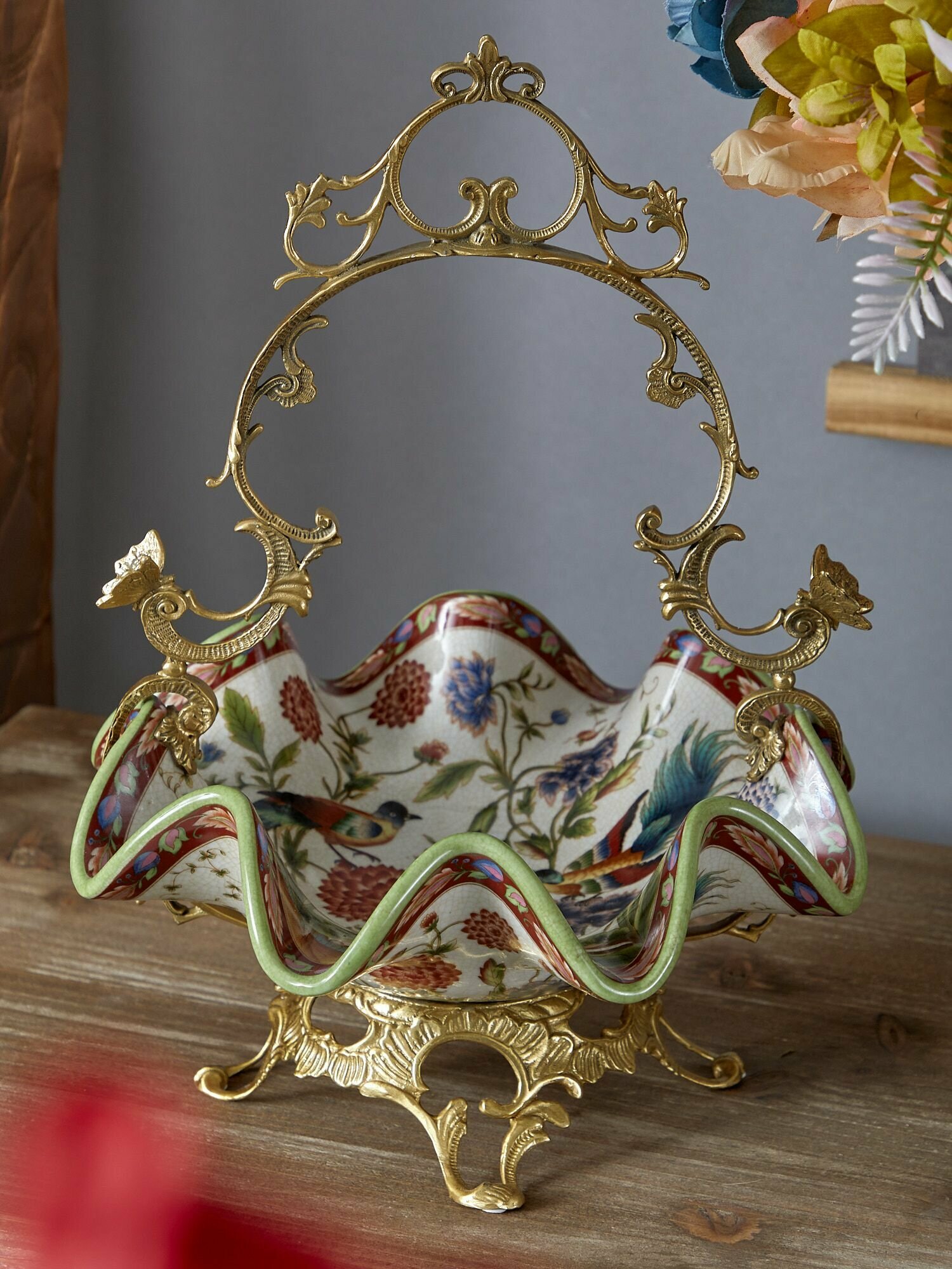 31G2671/D552C/HX2145E Чаша для фруктов 24х23х34см, Фарфор, бронза, Glasar