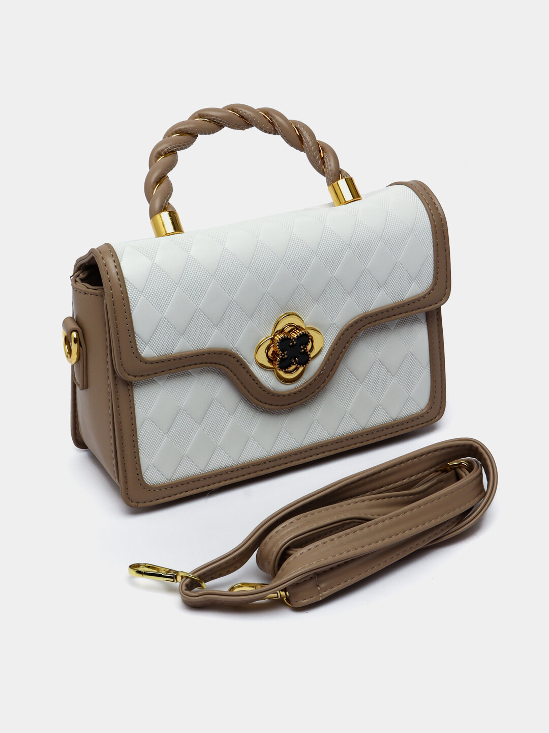 Сумка кросс-боди  Contrast Diamond Handle Bag, фактура гладкая, розовый
