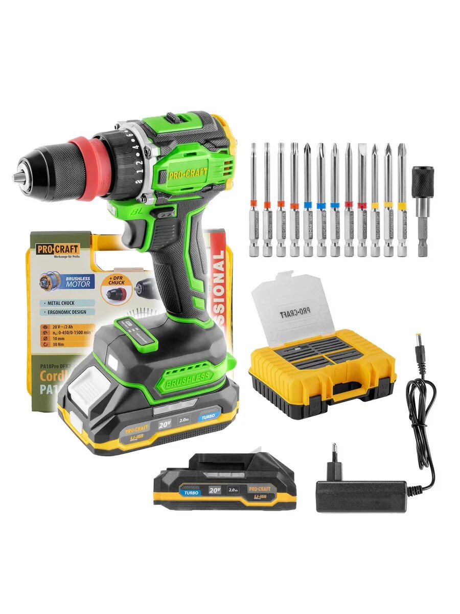 Шуруповёрт ProCraft PA18Pro Brushless с аккумулятором 1 шт