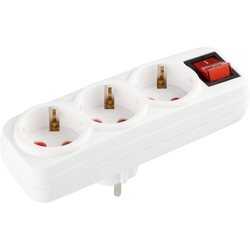 Разветвитель электрический Веллконт Викей ТС-3, 16 А, с выключателем, с заземлением, 3 гнезда, белый