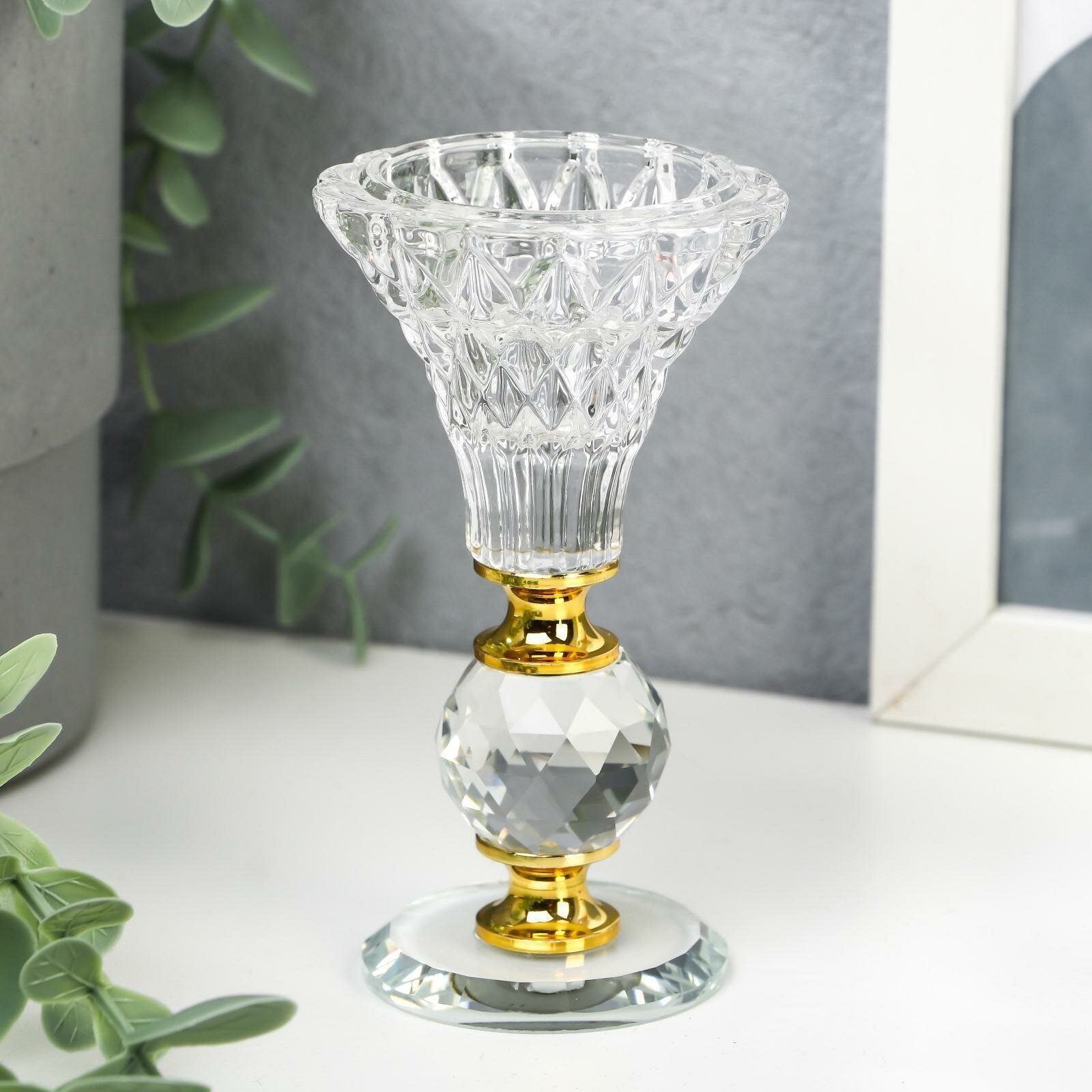 фото Подсвечник стекло на 1 свечу "Вазон с хрустальным шаром" 11х6х6 см