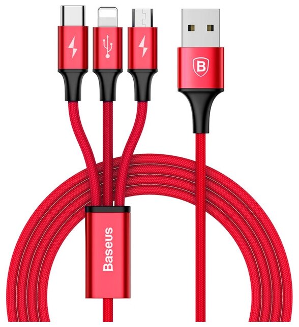 Кабель Baseus Rapid Series 3-in-1 Cable USB - Lightning+MicroUSB+Type-C 1.2m Red (CAJS000009)