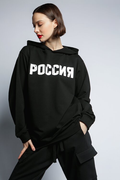 Худи женский россия DNK, размер OverSize, цвет чёрный