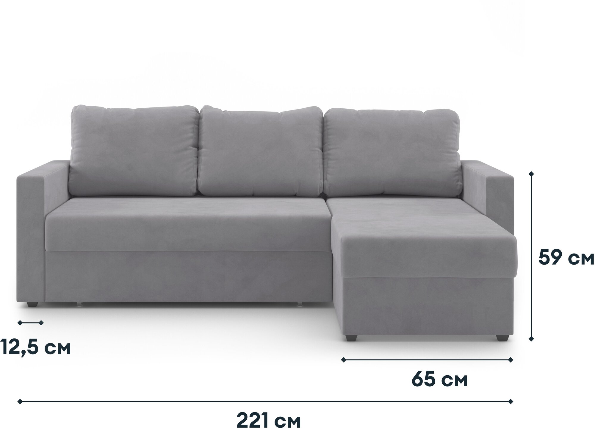 Угловой диван-кровать, HYPNOZ Denver, механизм Дельфин, Светло-серый, 221х153х85 см - фотография № 9