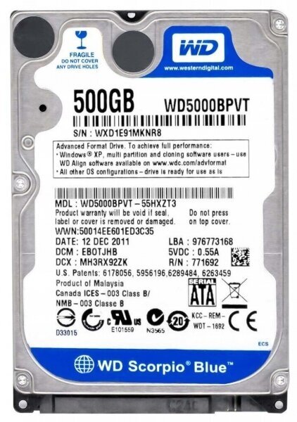 Жесткий диск Western Digital WD5000BPVT 500Gb 5400 SATAII 2,5" HDD