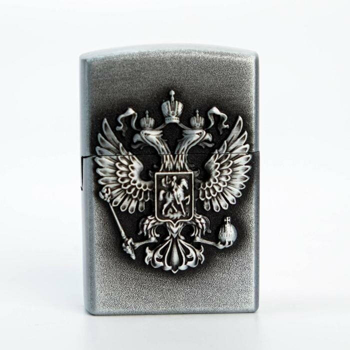 Зажигалка газовая "Герб России", 3.5 х 5.5 х1.2 см, серебро
