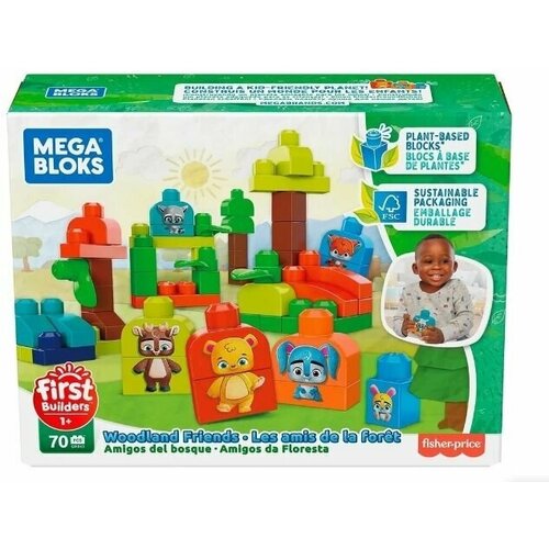 конструктор поезд алфавит fisher price mega bloks со звуком 50дет с 1года Конструктор для малышей Блоки Лесные друзья Fisher-Price Mattel Mega Bloks 70 шт