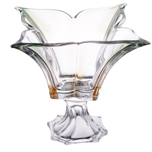 Bohemia Gold Фруктовница на ножке Bohemia Gold Florale Зелёная 36см