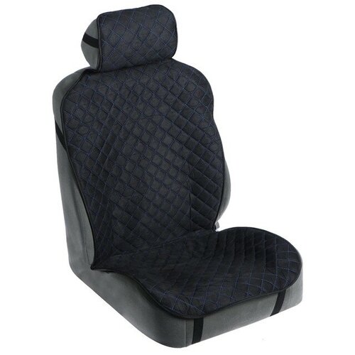 Накидка на сиденье "Алькантара" 140 х 52 см, черная с синей строчкой, "Hidde", цвет чёрный