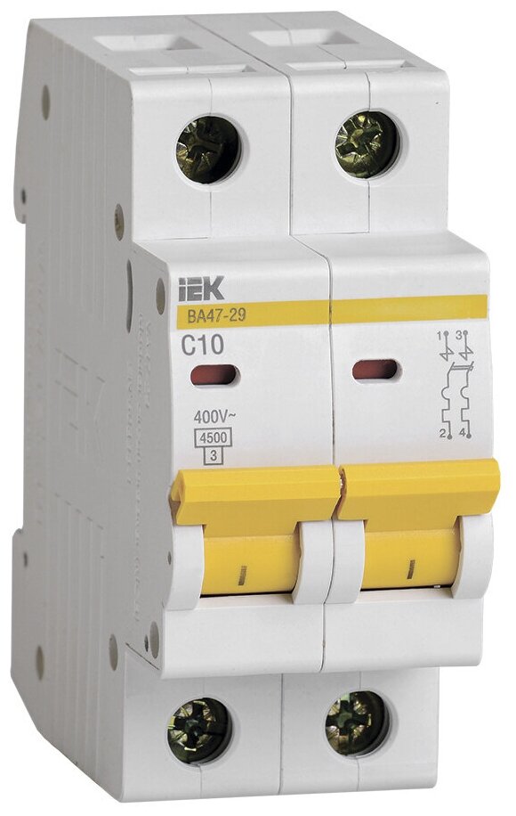 фото Автоматический выключатель ВА47-29 2Р 10А 4,5кА С IEK (арт. MVA20-2-010-C)