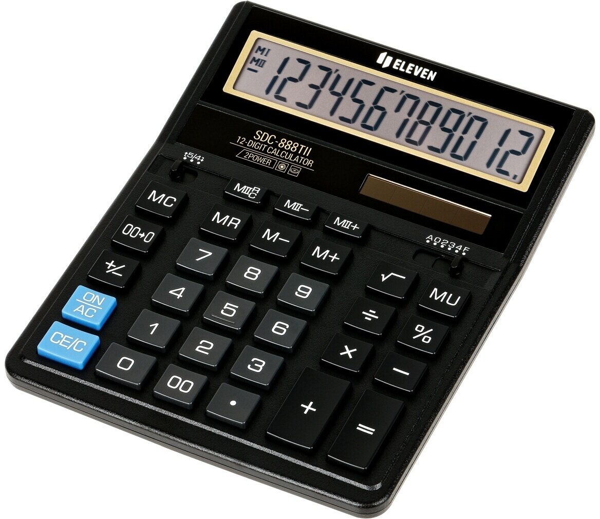 Калькулятор Eleven настольный, 12 разрядов, двойное питание, 158х203х31 мм, черный (SDC-888TII)