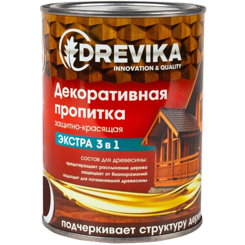 Декоративная пропитка для дерева Drevika Экстра 3 в 1, полуматовая, 0,8 л, тик