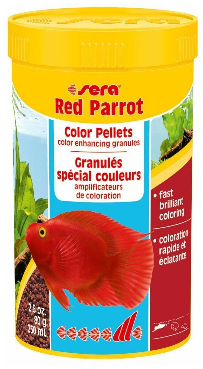 Корм 1000мл (330 гр) SERA RED PARROT Гранулированный корм для "рыб-попугаев"