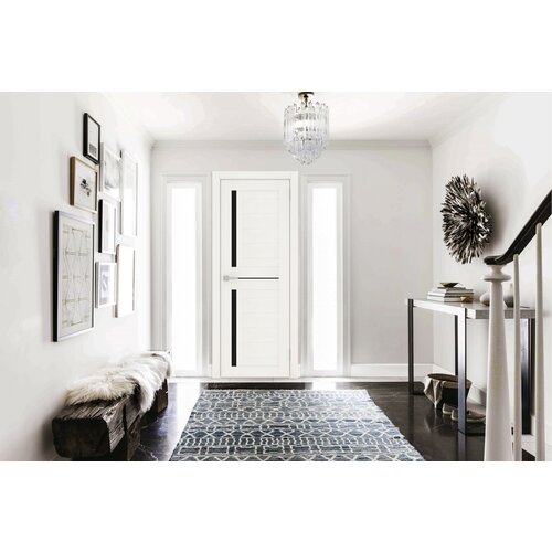 Межкомнатная дверь Рондо 31 отделка стеклом black star цвет белое дерево 60х200 см 7500₽