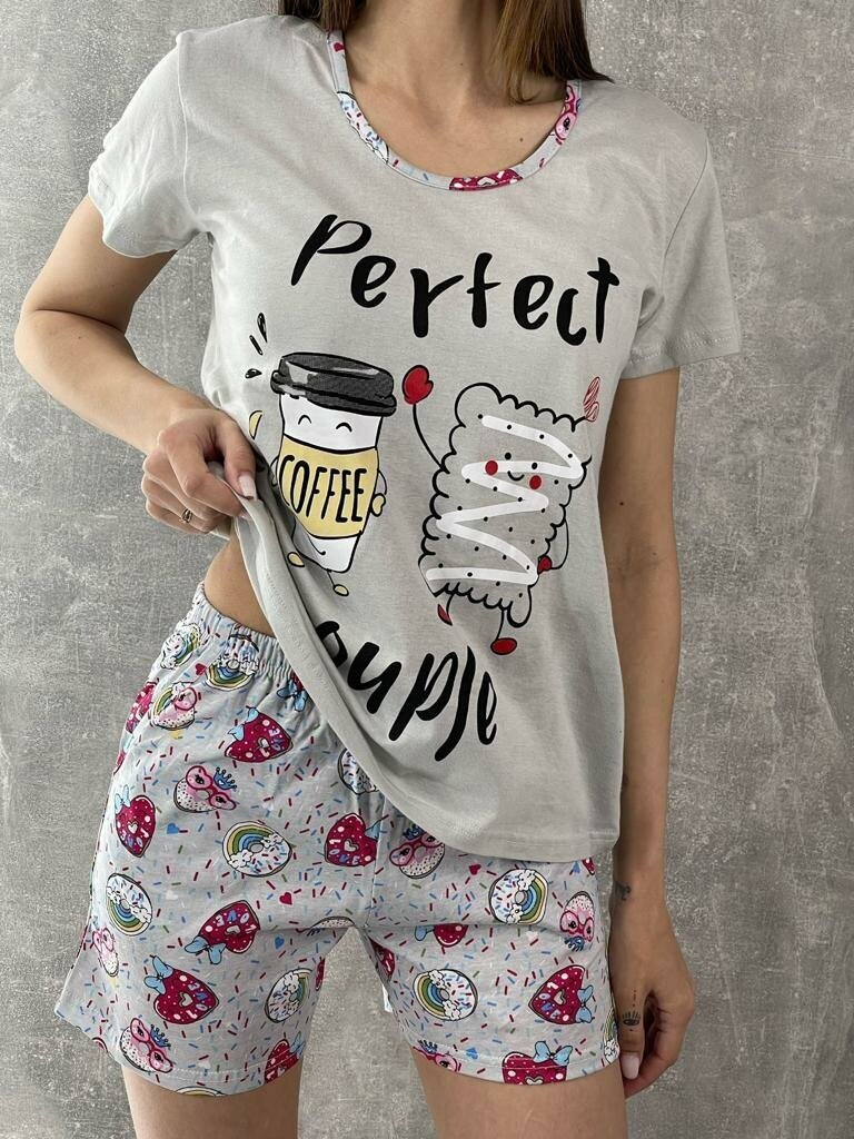 Пижама женская комплект футболка и шорты хлопок 100% домашний комплект для сна размер 160 - фотография № 3