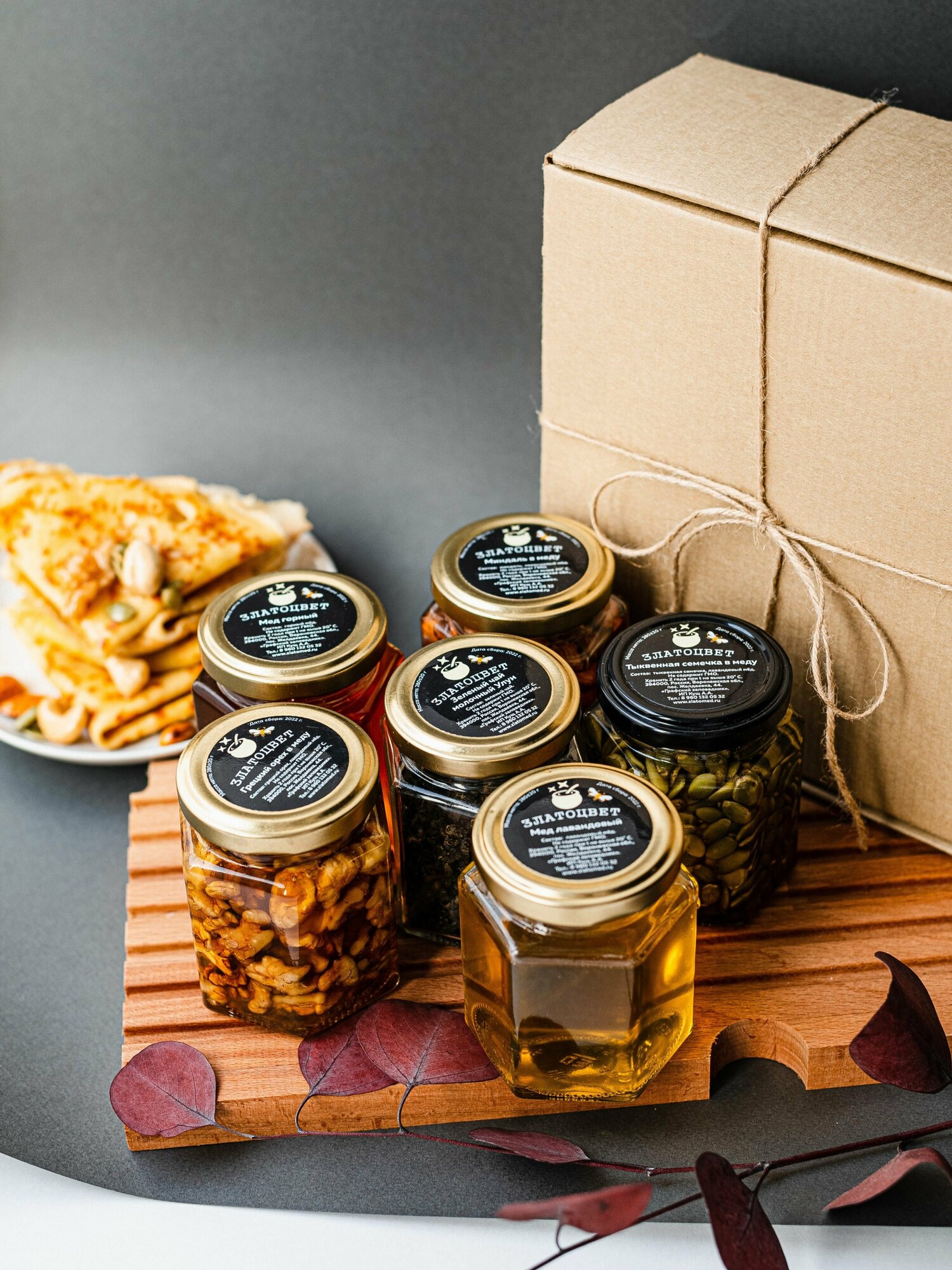 Набор лавандового меда с орехами 5 баночек и Улун Чай в комплекте, Златоцвет - фотография № 2