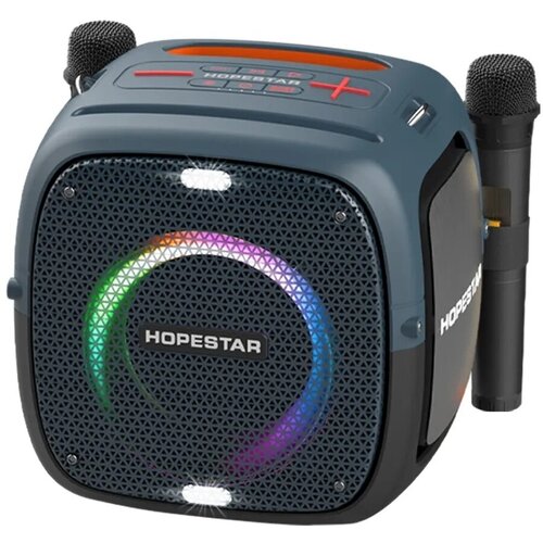 Портативная Bluetooth Колонка Hopestar Party One 80 Вт с двумя беспроводными микрофонамипортативная акустика блютуз колонка Синий 999900₽